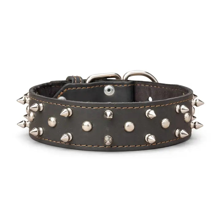 Spiked Leather Collar 1 3/4" Wide
