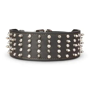 Spiked & Studded Leather Collar 3" Wide