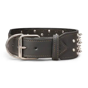 Spiked & Studded Leather Collar 3" Wide