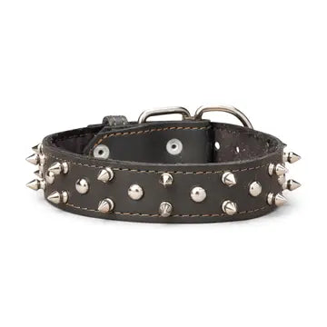 Spiked & Studded Leather Collar 1 3/8"