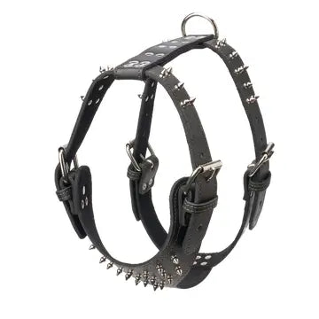 Heavy Duty Spiked Leather Harness 1 1/2" - Medium