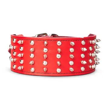 Spiked & Studded Leather Collar 3" Wide